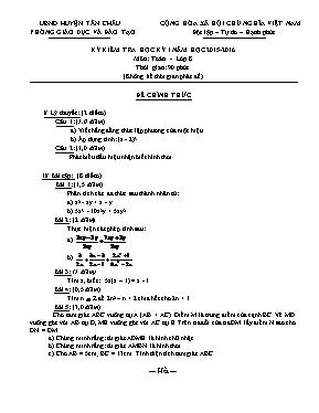 Kỳ kiểm tra học kỳ I năm học 2015 - 2016 môn Toán học - Lớp 8